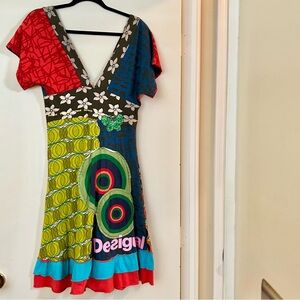 Beautiful, Unique and Sexy Desigual Patterned Patchwork Floral Dress, Sz XS/S/M